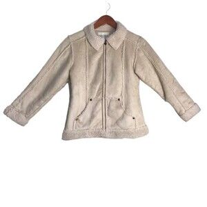 Vintage Y2K Cherokee Girl's Faux Suede Sherpa Fleece Lined Ivory Jacket Coat
